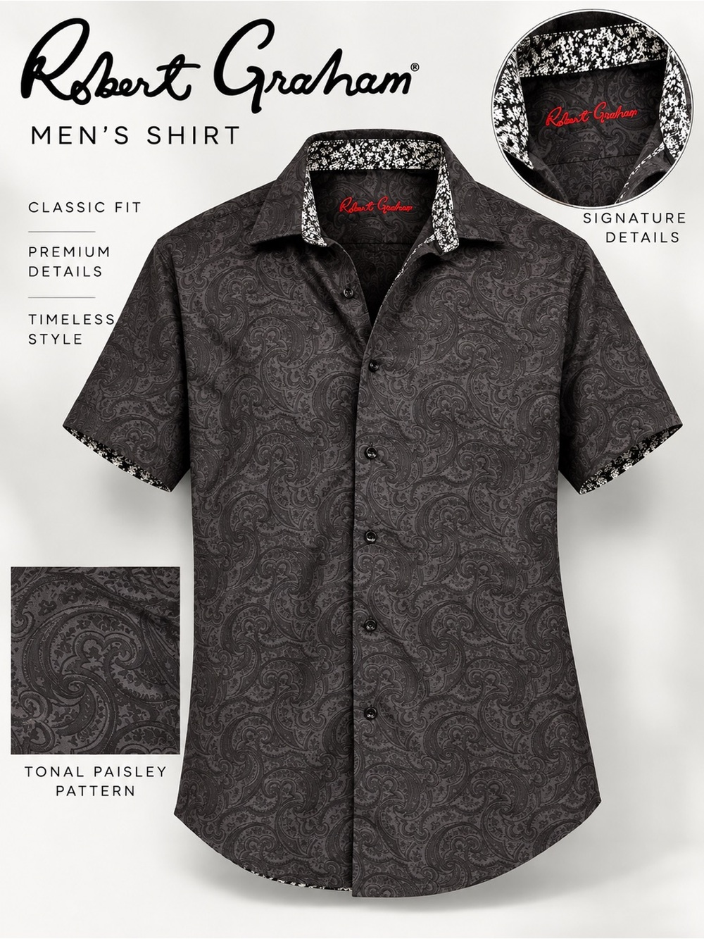Robert Graham Men’s Medium Classic Fit Paisley Short Sleeve Button Down Shirt